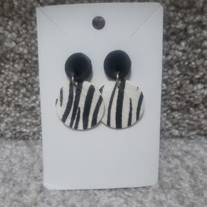 Black and White Zebra Print Earrings Clay And Leather
